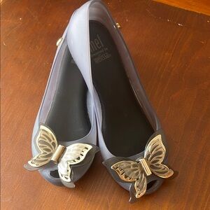 Melissa Gray and Gold Flats with Butterfly Accent